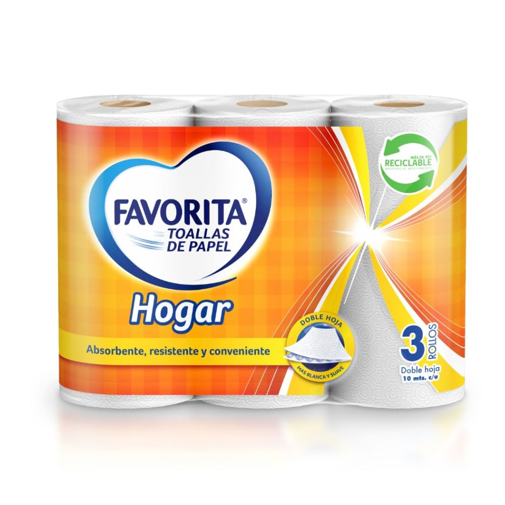 Toalla de papel hogar doble hoja 3 un de 10 m